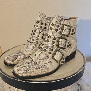 Zodiac Snakeskin Ankle Boots with Buckles